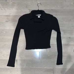 Ribbed v neck long sleeve collared cropped shirt h&m xs